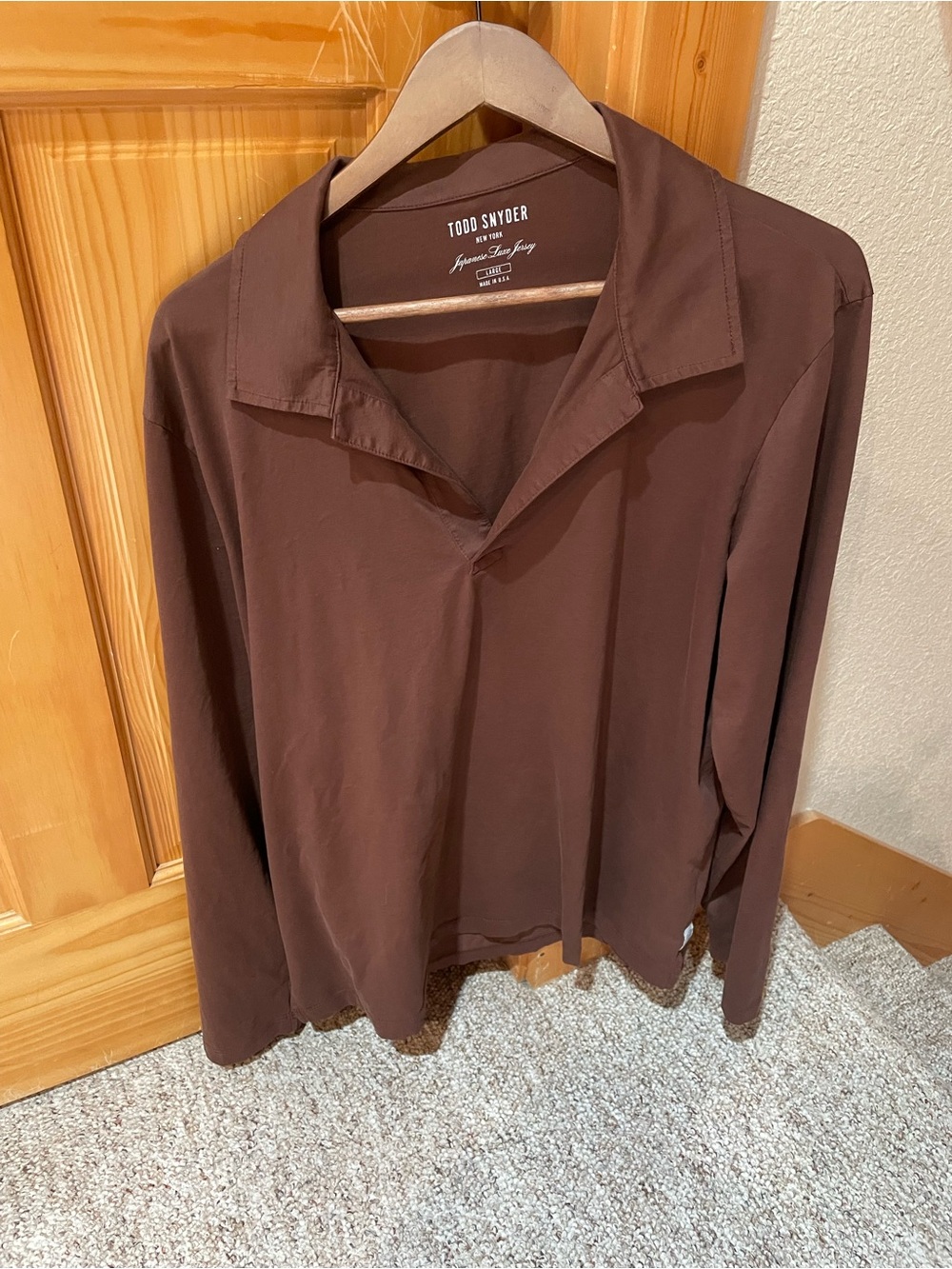 Todd Snyder Men’s Brown Long-Sleeve Japanese Jersey Polo Shirt